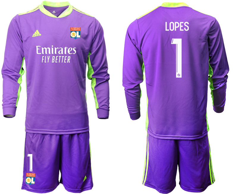 Men 2021 Olympique Lyonnais purple long-sleeved Goalkeeper Soccer Jersey 1 soccer jerseys